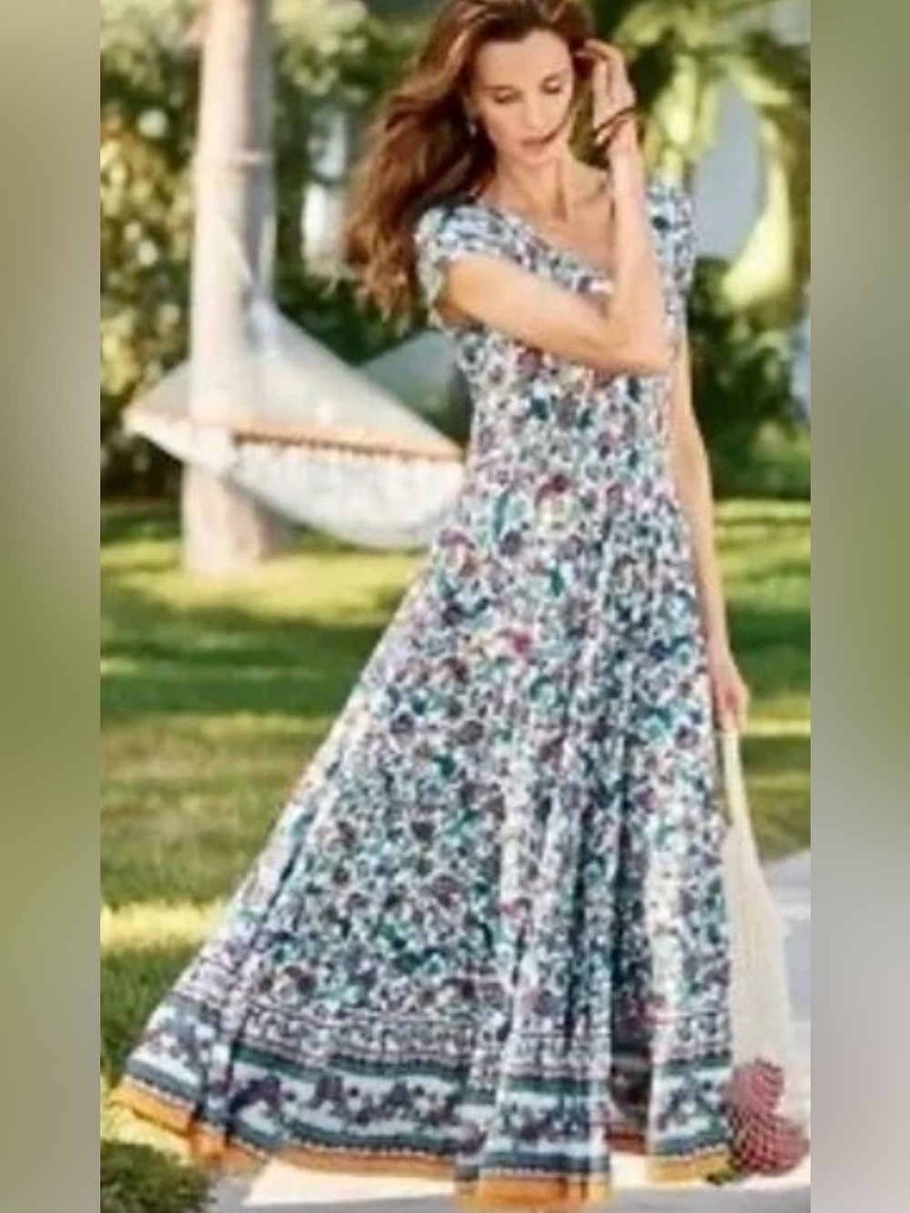 Soft Surroundings Boho Floral Maxi Dress Cottagecore Prairie Size Petite Large